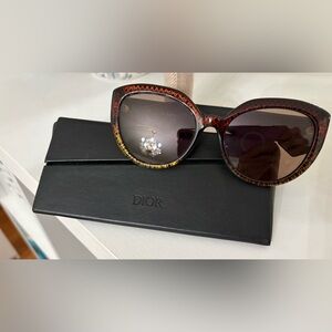 Dior Cat-Eye Sunglasses in Tortoiseshell with Red and Yellow Accents